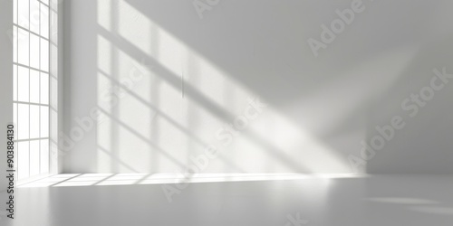 A serene, lightfilled interior showcasing elegant shadows in a minimalist design that embodies tranquility