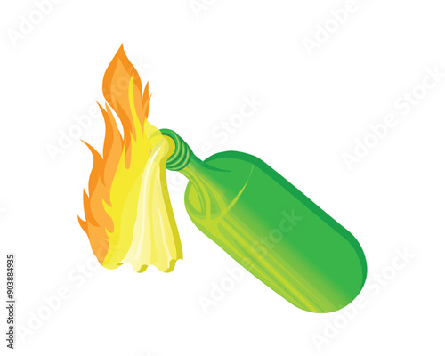 vector design of a green bottle filled with oil and filled with cloth and burned at the end, usually used in demonstrations among civil society
