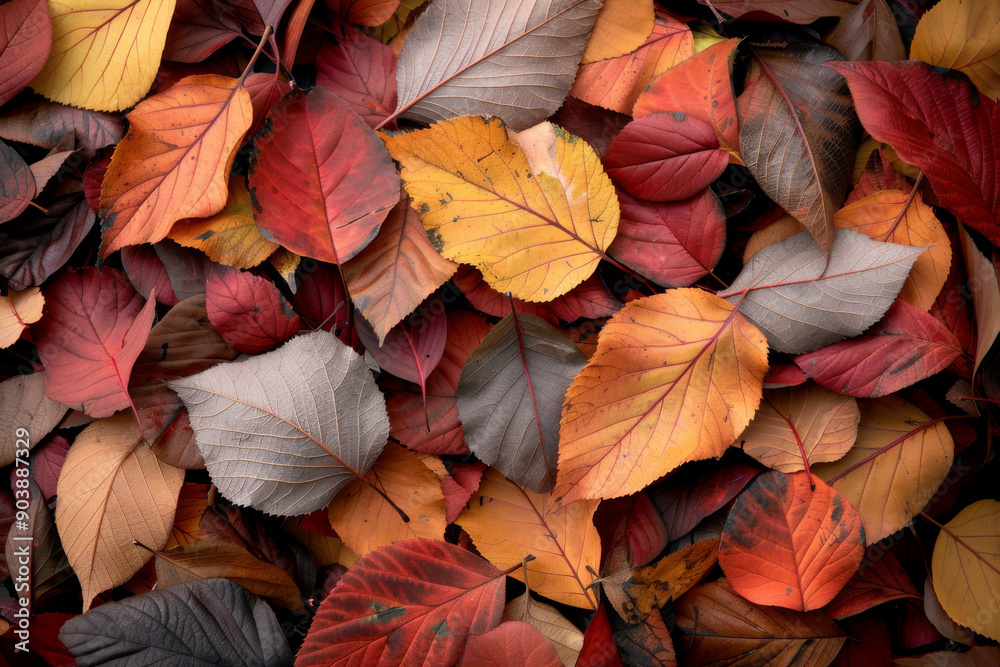 A Close-Up of Colorful Autumn Leaves