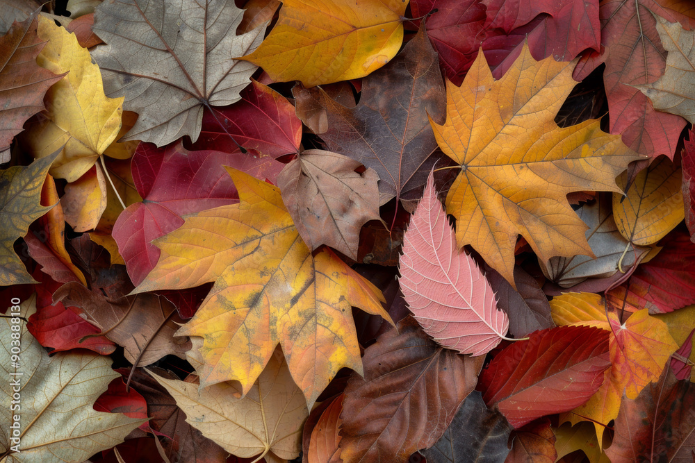A Close-up of Vibrant Autumn Leaves in Various Colors and Textures A Close-up of Vibrant Autumn Leaves in Various Colors and Textures