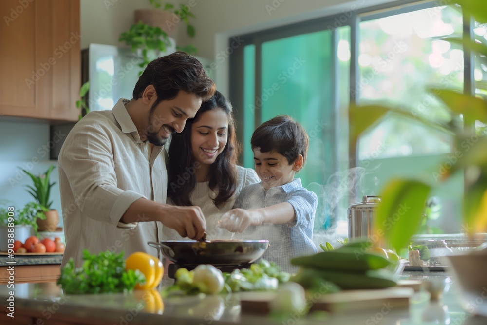 A family enjoys cooking together in their home kitchen, with parents and children preparing a meal. A family enjoys cooking together in their home kitchen, with parents and children preparing a meal.