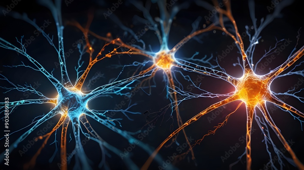 Fototapeta premium brain and nerve cells electrical pulses Neurons electrical pulses. Interconnected neurons with electrical pulses