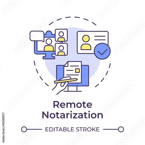 Remote notarization multi color concept icon. Video conferencing, electronic signature. Round shape line illustration. Abstract idea. Graphic design. Easy to use in infographic, presentation