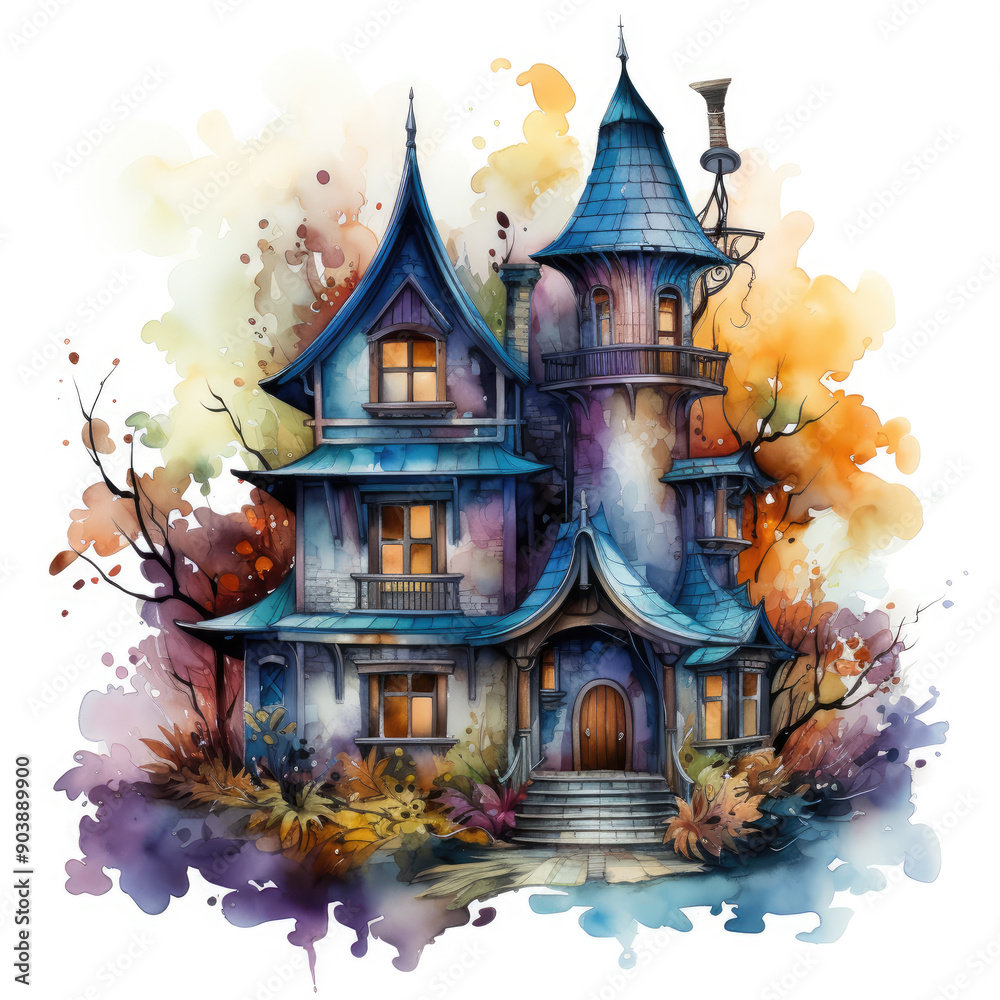 Watercolor Haunted house, clipart Illustration, Generative Ai Watercolor Haunted house, clipart Illustration, Generative Ai
