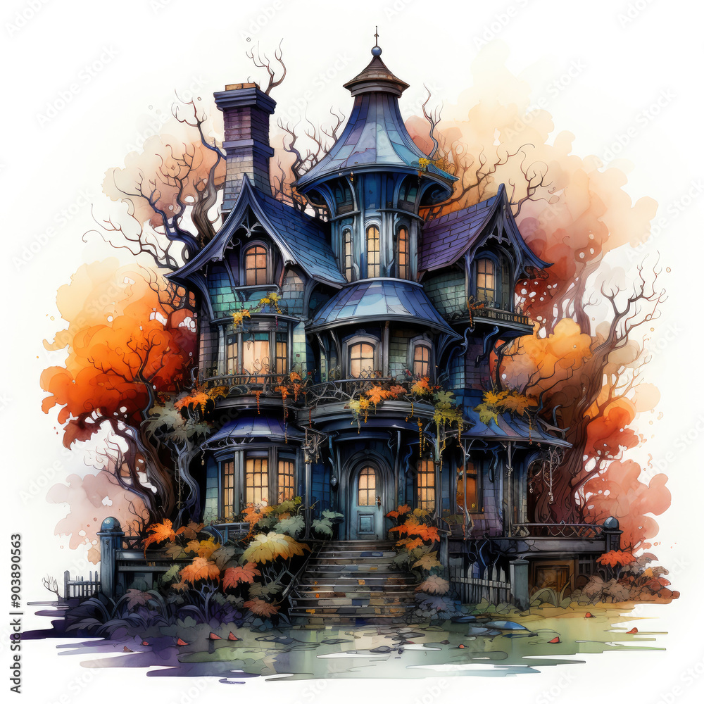 Watercolor Haunted house, clipart Illustration, Generative Ai Watercolor Haunted house, clipart Illustration, Generative Ai
