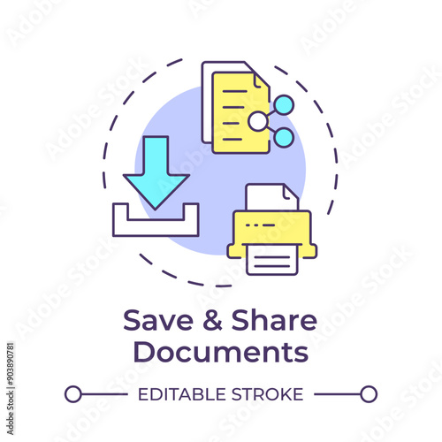 Save and share documents multi color concept icon. Notary services, remote notarization. Round shape line illustration. Abstract idea. Graphic design. Easy to use in infographic, presentation
