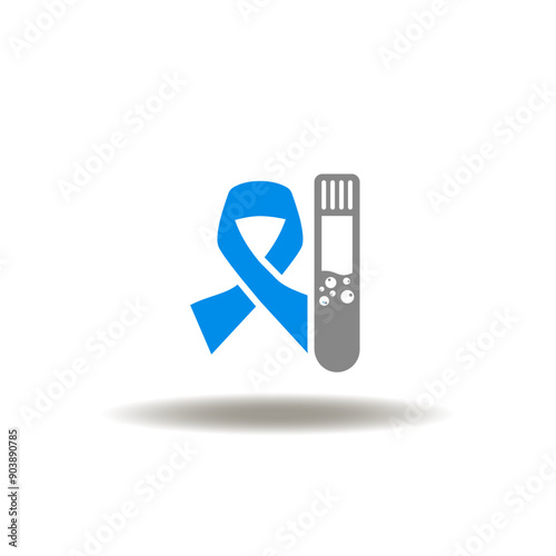 Vector illustration of hope ribbon and test tube. Icon of hiv aids. Symbol of testing blood. Sign of medical laboratory tests.