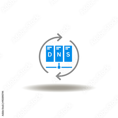 Vector illustration of round arrows with server network rack. Icon of DNS server. Sign of web data networking technology.