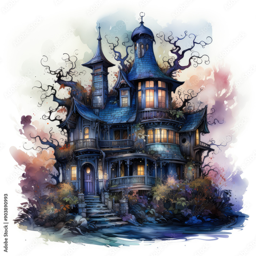 Watercolor Haunted house, clipart Illustration, Generative Ai Watercolor Haunted house, clipart Illustration, Generative Ai