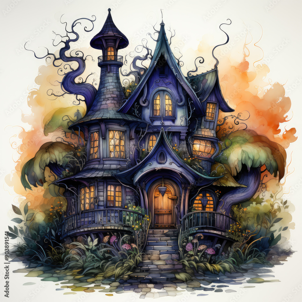 Watercolor Haunted house, clipart Illustration, Generative Ai Watercolor Haunted house, clipart Illustration, Generative Ai