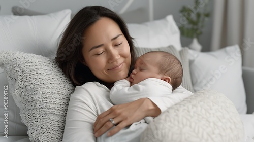 A mother breastfeeding her baby in a peaceful home setting representing World Breastfeeding Week taken with Nikon lens more clarity with clear light and sharp focus high detailed photo