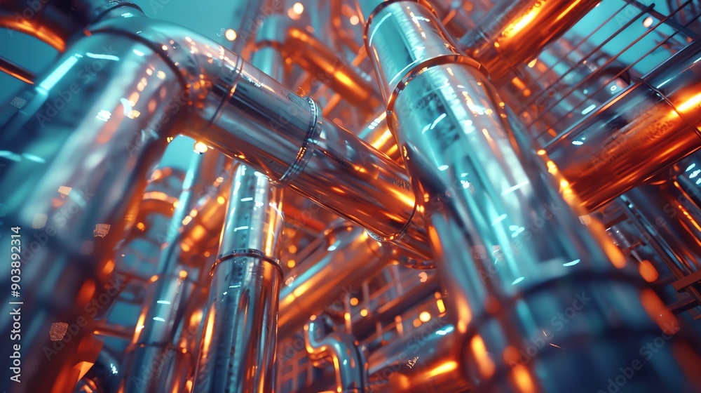 Abstract industrial pipes and lights.