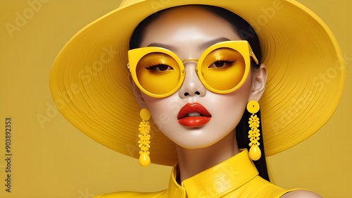 yellow Fashion woman with a hat 