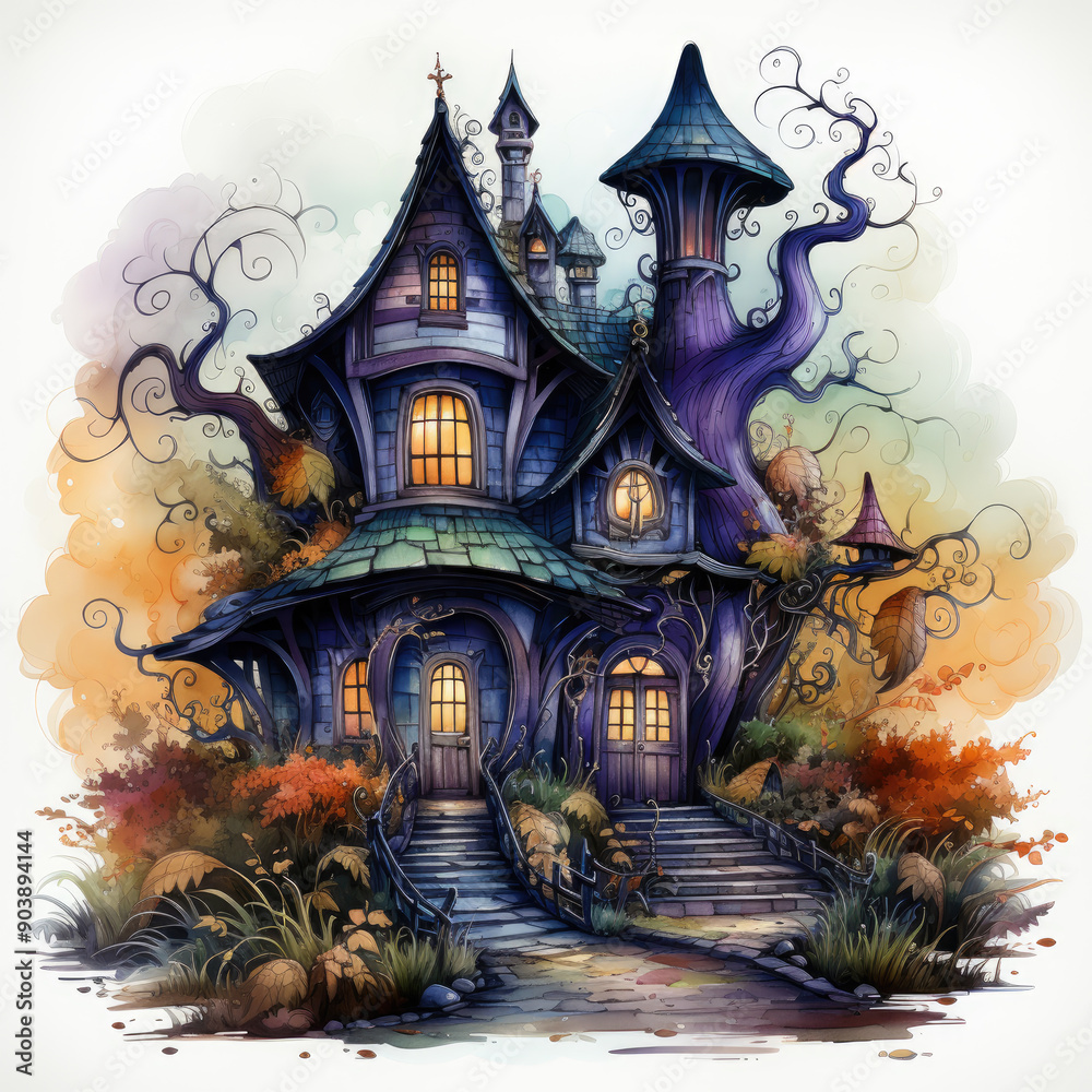 Watercolor Haunted house, clipart Illustration, Generative Ai Watercolor Haunted house, clipart Illustration, Generative Ai
