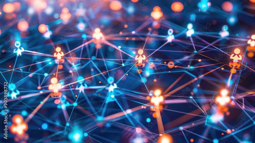 Abstract Network of Connected Individuals with Glowing Lines and Bokeh Lights Abstract Network of Connected Individuals with Glowing Lines and Bokeh Lights