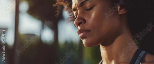 Athletic black woman exhausted and upset