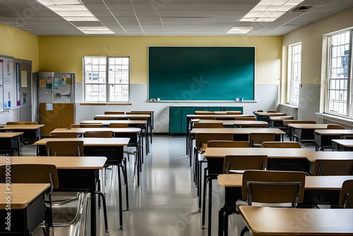 selective soft and blur focus.old wooden row lecture chairs in classroom in poor school.study room without student. 