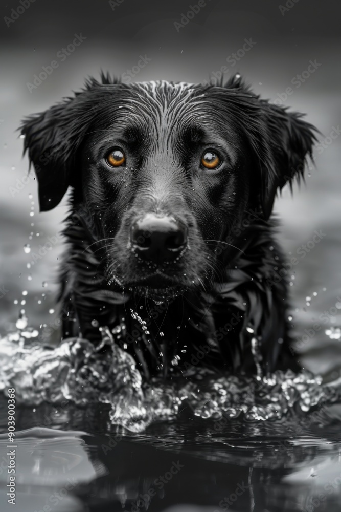 Black Dogs - Portrait of Cute Canine Pets Running in Water Black Dogs - Portrait of Cute Canine Pets Running in Water