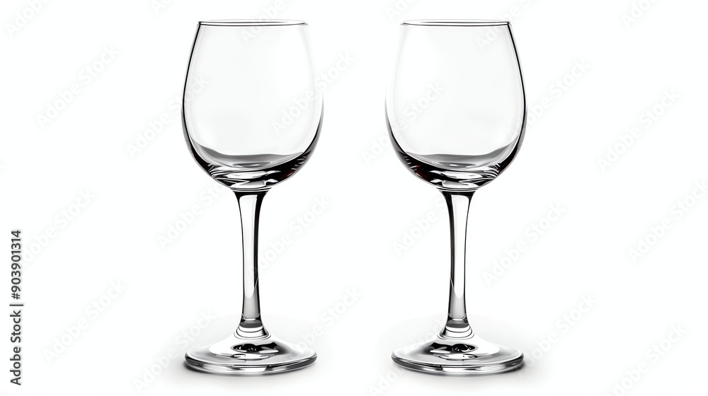 Two empty wine glasses on a white background. Two empty wine glasses on a white background.