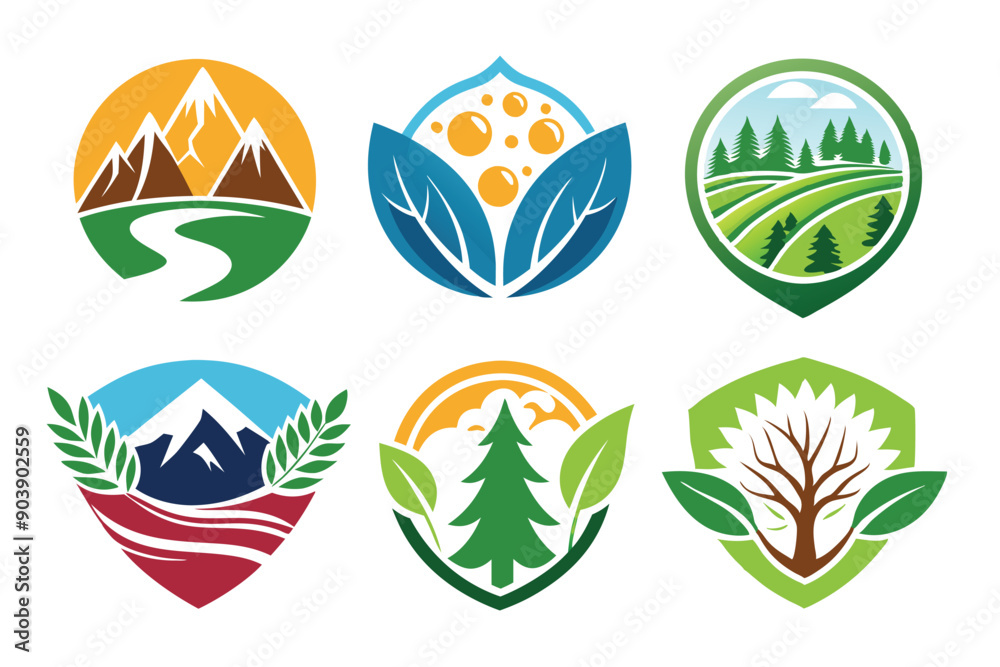 White logo for nature set on bright background, which can be vectors. White logo for nature set on bright background, which can be vectors.