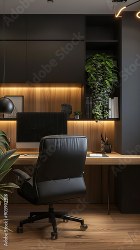 Wallpaper Mural Tranquil Home Office Setup with Ergonomic Features and Ambient Light   Torontodigital.ca