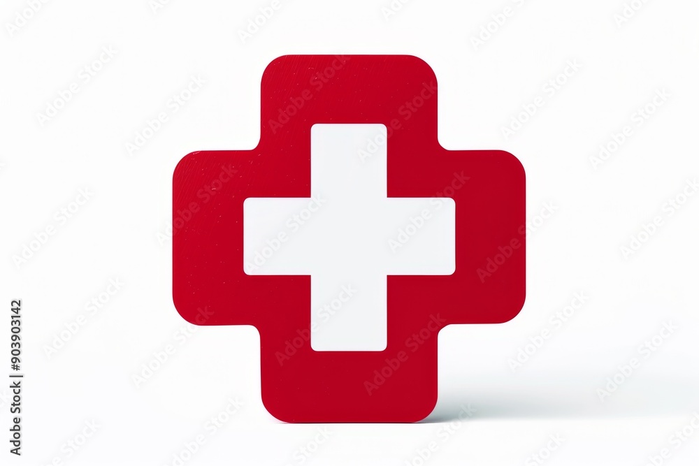 3D medical red cross symbol isolated on a clean white background representing healthcare and emergency services. 3D medical red cross symbol isolated on a clean white background representing healthcare and emergency services.