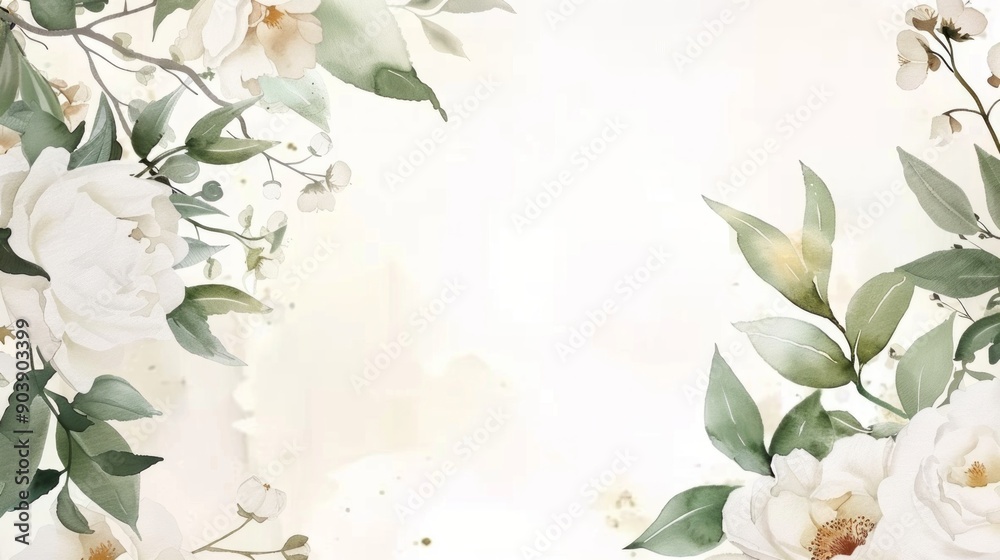 watercolor illustration of white rose flowers and leaves watercolor illustration of white rose flowers and leaves