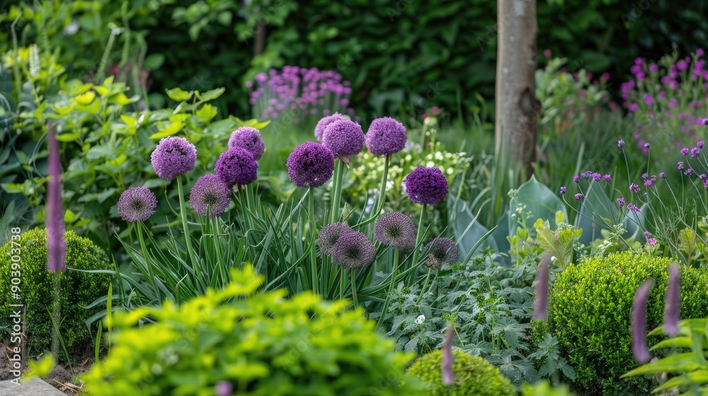 Obraz premium Allium aflatunense in an attractive garden display