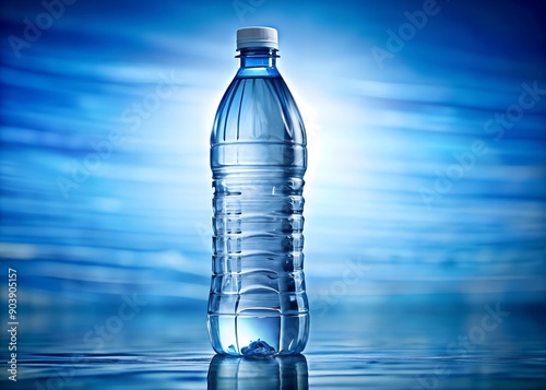 bottle of mineral water on the blue aquatic background