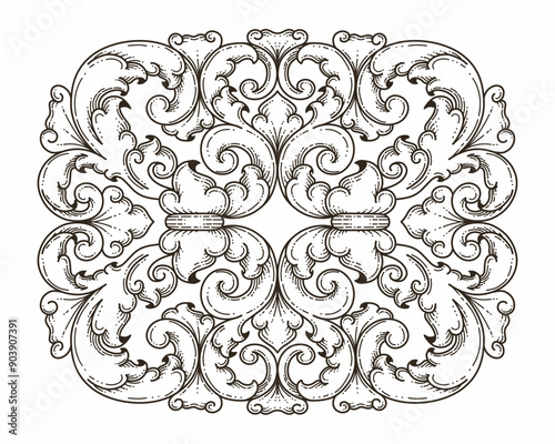 Isolated ornamental design. Ornamental elements for your designs. Black and white colors. Floral carving decoration for postcards, invitations, social media or wedding.