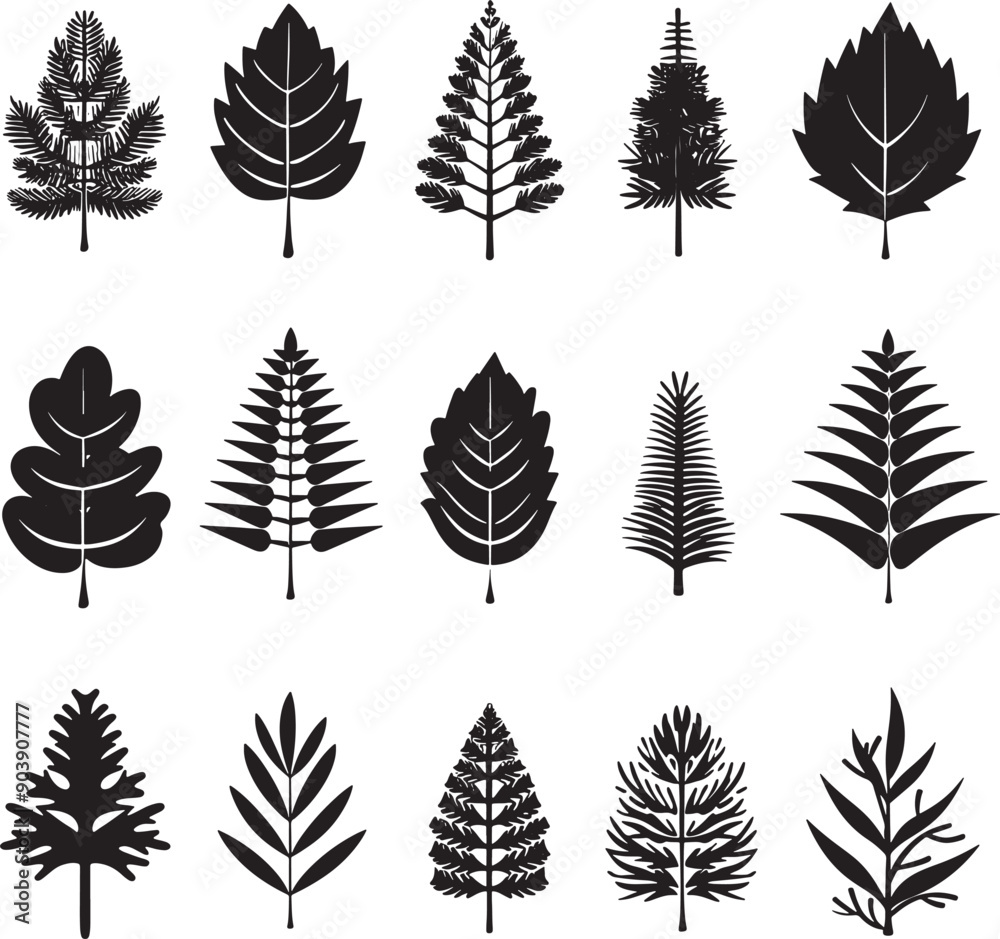 set of silhouettes of leaves Pine tree vector silhouette tree vector set of silhouettes of leaves Pine tree vector silhouette tree vector