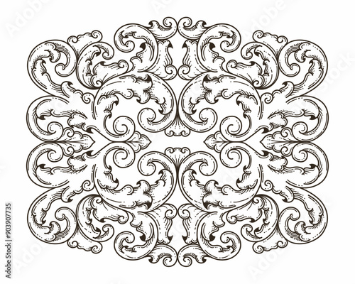 Isolated ornamental design. Ornamental elements for your designs. Black and white colors. Floral carving decoration for postcards, invitations, social media or wedding.