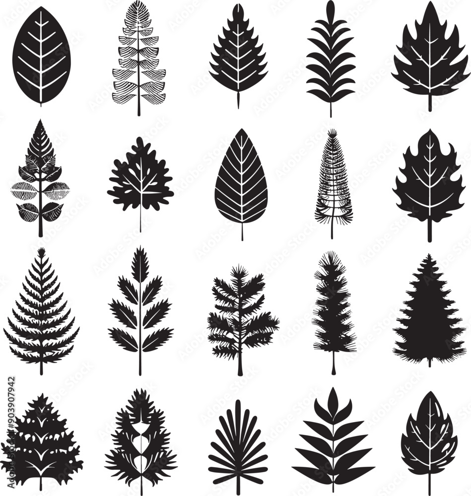 set of silhouettes of leaves Pine tree vector silhouette tree vector set of silhouettes of leaves Pine tree vector silhouette tree vector