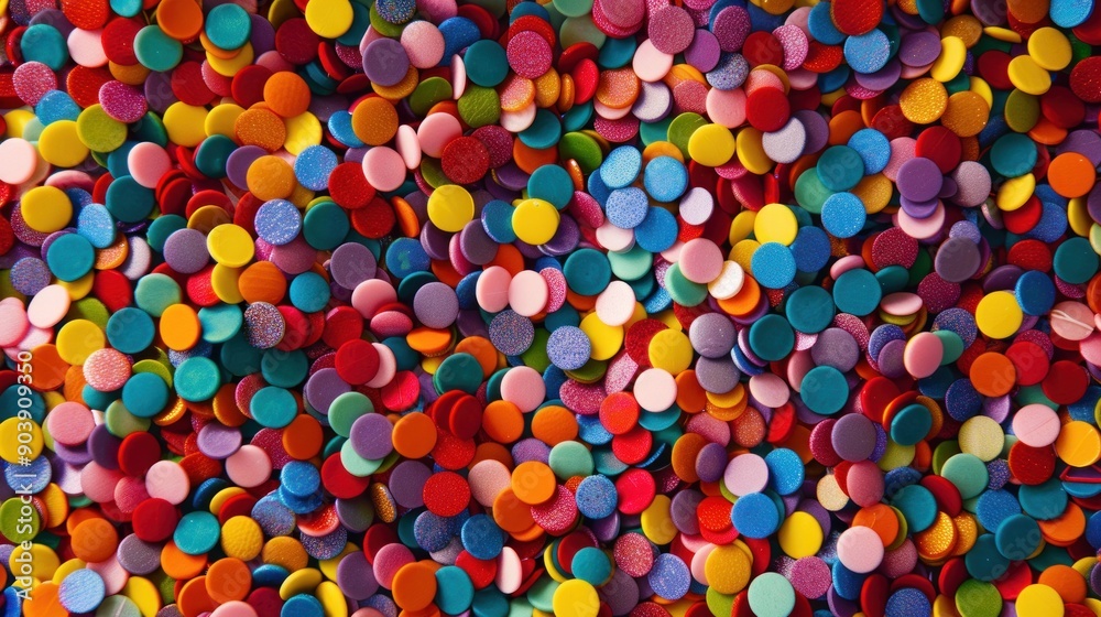 A colorful image of many small, round shapes. The shapes are of different colors and sizes, and they are scattered throughout the image. Scene is vibrant and lively, with the colors A colorful image of many small, round shapes. The shapes are of different colors and sizes, and they are scattered throughout the image. Scene is vibrant and lively, with the colors