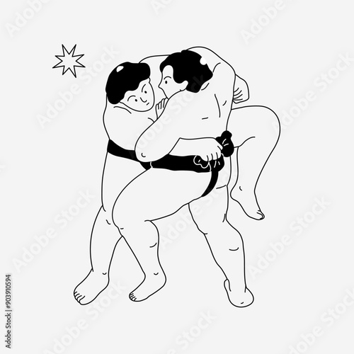 A sumo wrestler in minimal art style. Traditional japanese sport.