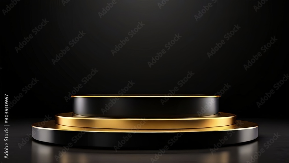 Golden pedestal on black background. 3d rendering, mock up Golden pedestal on black background. 3d rendering, mock up