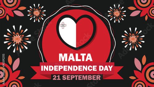 Malta Independence Day  vector banner design with geometric shapes and vibrant colors on a horizontal background. Happy Malta Independence Day modern minimal poster.