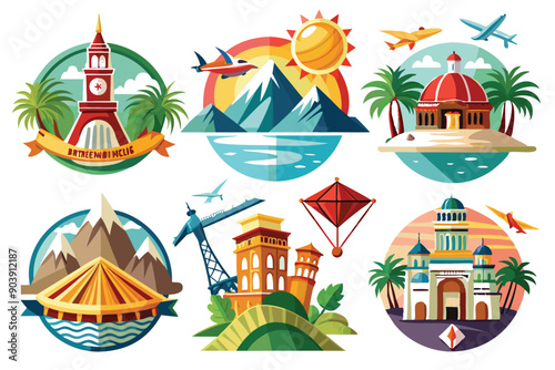 Set logo travel vector white background vacation destination
Tourism logo design travel and adventure logo design vector