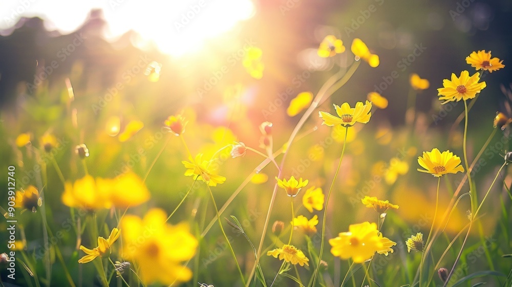 A field of yellow flowers with a bright sun shining on them. The sun is casting a warm glow on the flowers, making them look even more vibrant and alive. The scene is peaceful and serene A field of yellow flowers with a bright sun shining on them. The sun is casting a warm glow on the flowers, making them look even more vibrant and alive. The scene is peaceful and serene