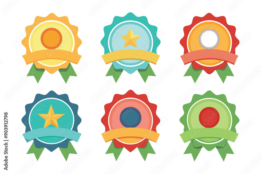 Set ribbon badge vector white background. Ribbon banners and rosette ...