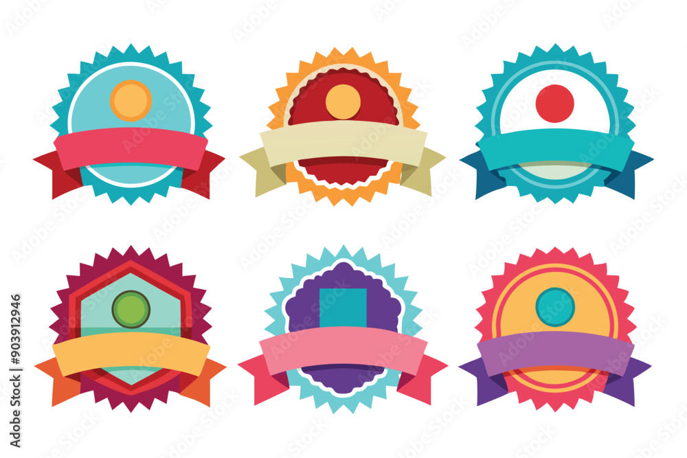 Set ribbon badge vector white background gold silver bronze rosette award ribbon and badge vector illustration Set ribbon badge vector white background gold silver bronze rosette award ribbon and badge vector illustration
