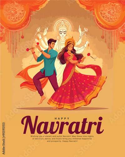 Happy Navratri and Shubh Navratri with Garba Couple celebration social media post template