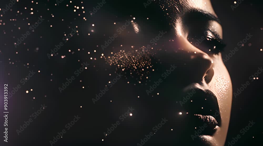 close up silhouette of a beautiful woman's face, with a dark background and sparkling light, 4k video, generated ai close up silhouette of a beautiful woman's face, with a dark background and sparkling light, 4k video, generated ai