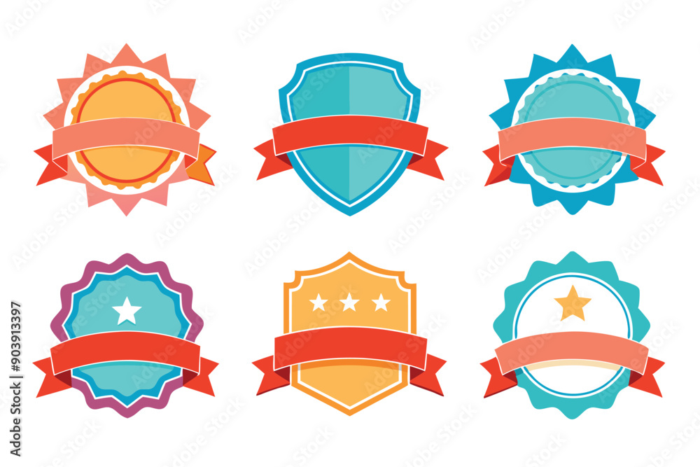 Set ribbon badge vector highlighted with white background Set ribbon badge vector highlighted with white background