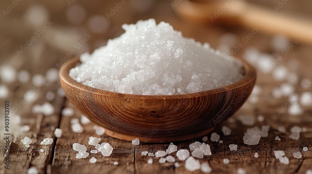 Sodium hydrogen sulfate in wooden bowl Sodium hydrogen sulfate in wooden bowl