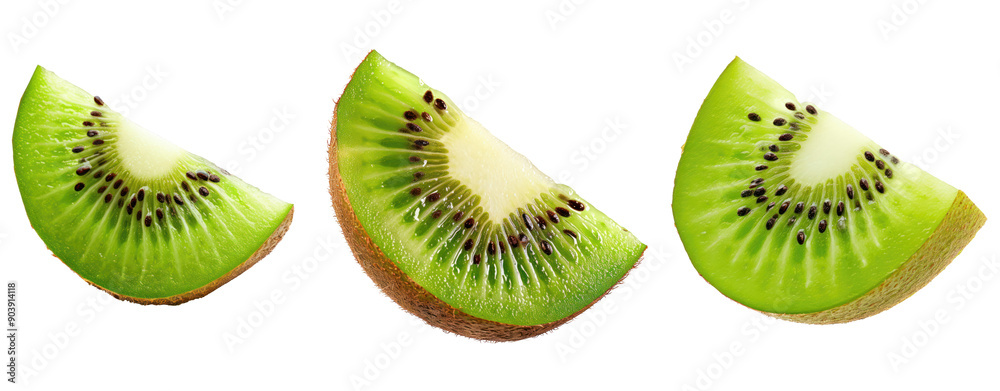 Fototapeta premium set of different kiwi sliced cut Semicircle half transparent background