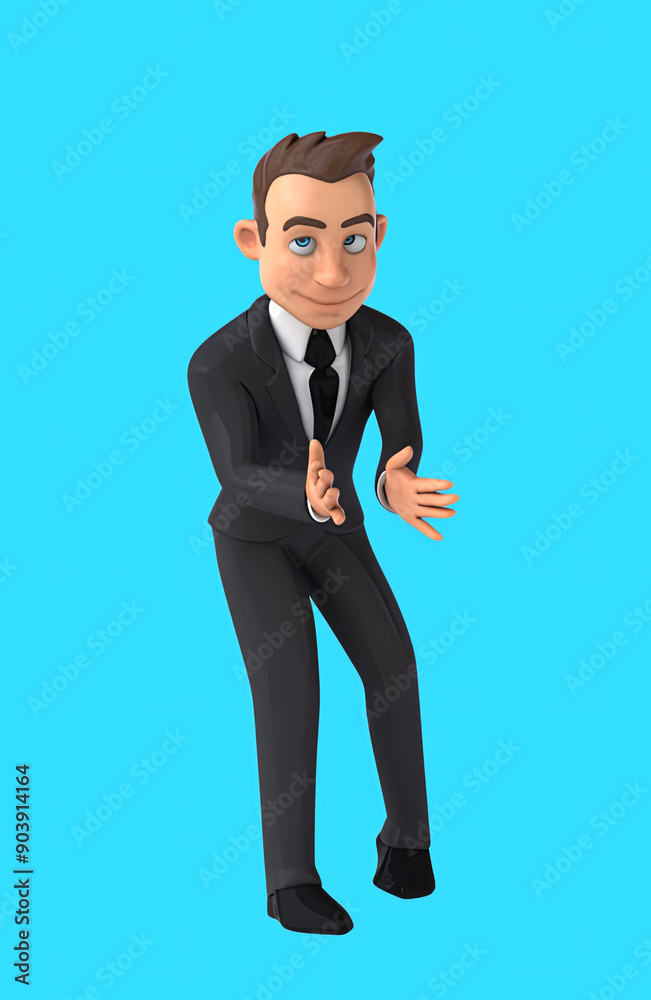 Fun 3D cartoon business man clapping