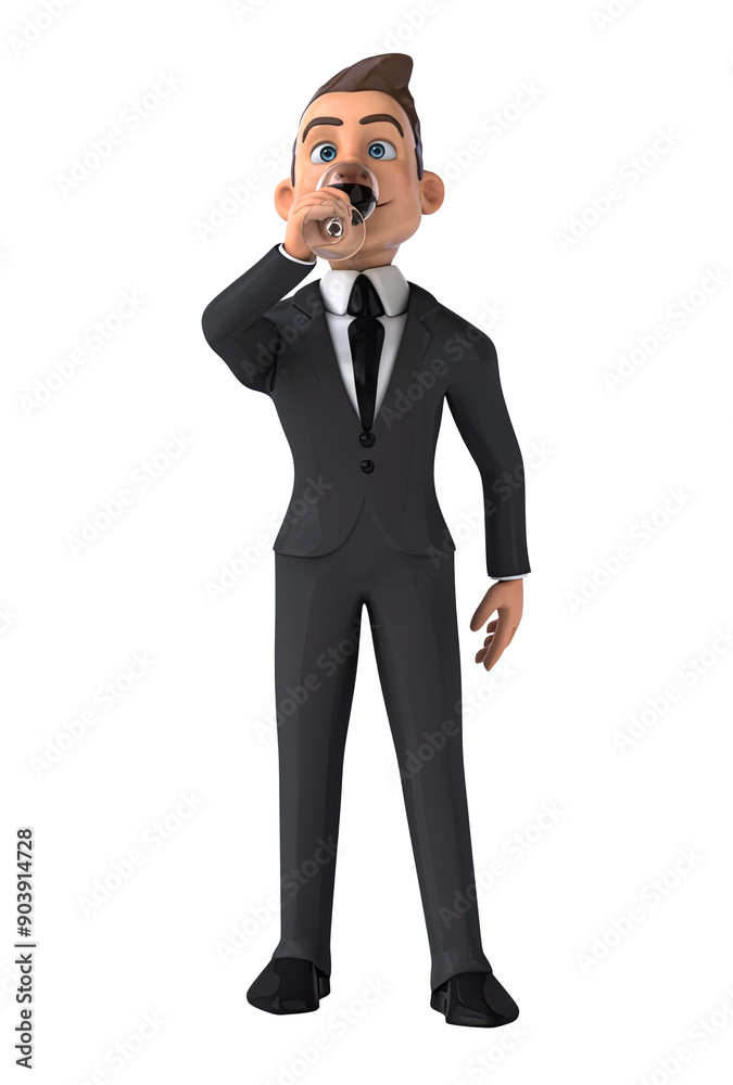 Fun 3D cartoon business man drinking wine with alpha Fun 3D cartoon business man drinking wine with alpha