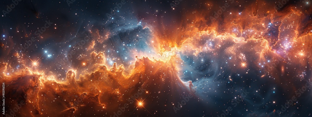 Obraz premium Consider incorporating celestial bodies like distant galaxies or star clusters within the nebula to add depth and context.