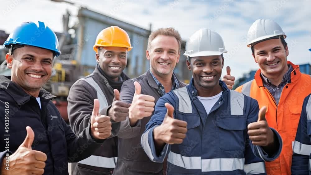Diverse construction team in hardhats collaborating on architectural blueprint for successful project Diverse construction team in hardhats collaborating on architectural blueprint for successful project
